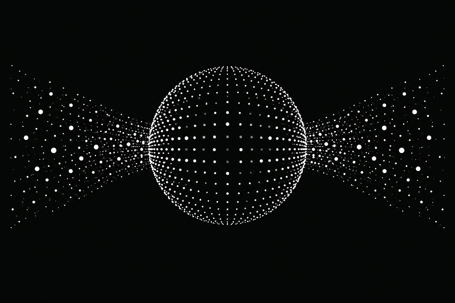 A monochrome particle globe connecting two distributed fields